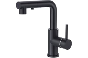CREA Kitchen Tap with 3 Function Sprayer, Pull Out Kitchen Mixer Tap, 360° Swivel Kitchen Sink Tap, Single Handle Sink Tap for Bathroom or Kitchen, Matt Black