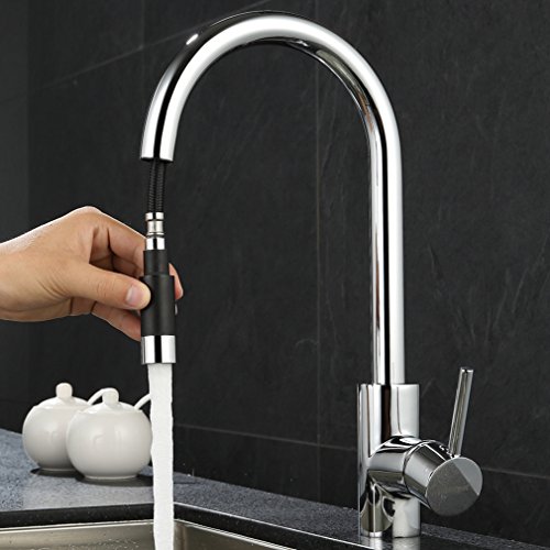 ubeegol Ausziehbare Spültischarmatur Einhebel Küchenarmatur Einhand-Mischbatterie aus Messing Verchromt Armatur Einhandmischer Wasserhahn für Küchen Spüle