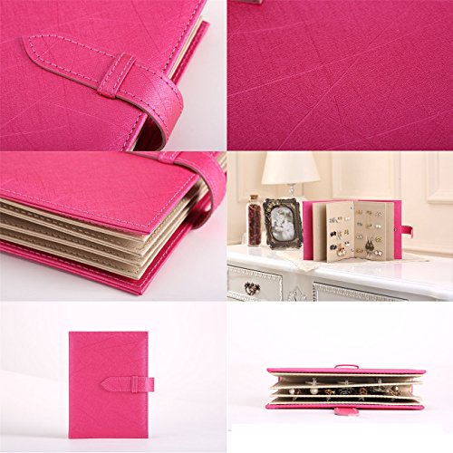 iSuperb® Ohrringe Schmuckschatulle Ohrringhalter PU Leder Schmuckkasten Kasten Ohrringe Aufbewahrung Ohrringständer Schmuckständer Weihnachtsgeschenk Geburtstagsgeschenk für Mädchen Frauen Damen 18.5 x 14 x 4.5cm (Rose) - 6