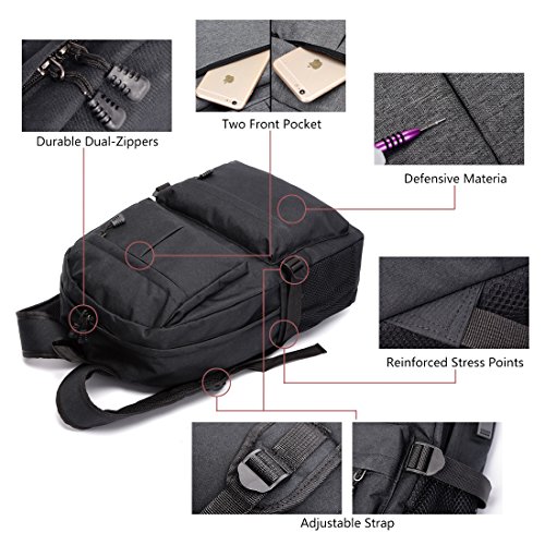 Rucksack Herren Damen Schulrucksack Rucks  cke Wasserfeste Schul-Reise Tasche mit USB Ladestation  Schwarz 