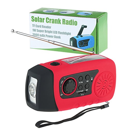 IntiPal FM Solar Radio Solarradio mit Kurbel Kurbeldynamo LED Taschenlampe Notfall Ernstfall USB Handy Ladegerät Camping Outdoor (Rot) - 7