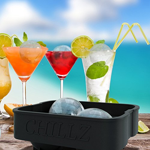 Rund Eiswürfelform, Kugeldesign, Silikon, 4 x 4,5 cm Eisball, für Whiskey, Highball, Cocktail oder Likör, Silikon, Chillz Classic - 3