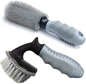 CarEmpire 2Pc Wheel Tire Brushes for Cleaning Wheels, Detail Car Wheel Rim Wash Scrub Brushes for Washing Tires, Motorcycle Bicycle Tire Scrub Brushes Washing Tool