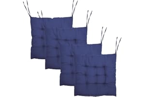 MIUUIPI Set de 4 Cojines para Sillas de Comedor 40x40 cm - Cojines Exterior/Interior con Lazos, Relleno de Asiento Ideal para Terraza, Jardín, Salón o Restaurante (Azul Real)