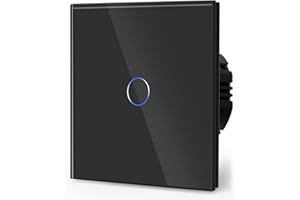 BSEED Touch Light Switch,Standard Touch Sensitive Bathroom Switchs,Tempered Glass Panel with LED Backlight, No Neutral Wire Needed,1 Gang 1 Way,Black 86mm