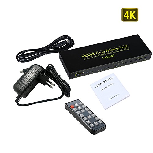Liqoo ® Matrix 4 x 2 HDMI Verteiler 4 In 2 Out Splitter Switch 4K 2K ULTRA HD 1080p 3D V1.4 ARC EDID Umschalter Audioausgang SPDIF 5.1 Surround Audio – 4 Eingänge an 2 Ausgänge - 7