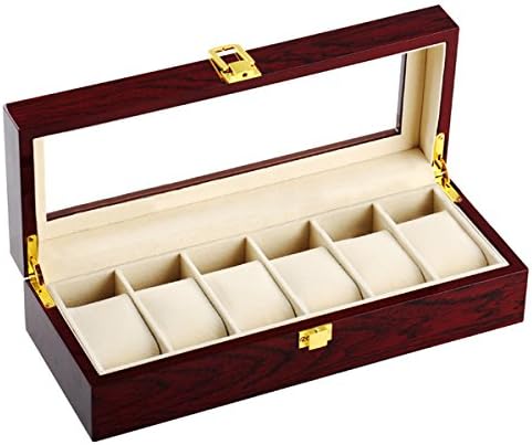 VICKMALL Luxury Wooden Watch Box with Metal Buckle and Removable Cushions Watch Case for Showing, Collection, and Jewelry Case Storage Clear Glass Top