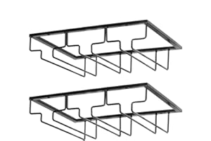 FOMANSH Soporte para copas de vino, para debajo del mueble, organizador de metal para bar o cocina, 2 unidades, Negro