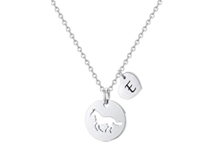 TINGN Caballos Niñas Regalo Mujeres Acero Inoxidable Corazón Inicial Hueco Caballos Colgante Caballos Regalos para Niñas Mujeres Caballos Joyería Caballos Cadena para Adolescentes Niñas Pequeñas