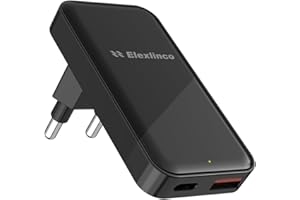 Ładowarka USB C, Elexlinco 35 W, 2 porty, szybki, kompaktowy zasilacz USB C, PD 3.0 USB C, wtyczka do ładowania, kompatybilna z iPhone, iPad, Samsung Galaxy, HTC, Motorola, LG i wielu innych (czarna)