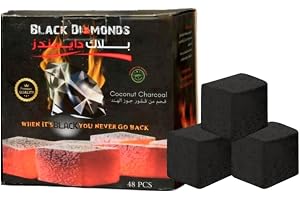 Black Diamonds 100% Natural Coconut Shell Charcoal Cubes For Shisha Hookah And Bakhour (48 Pcs, 1 Pack)