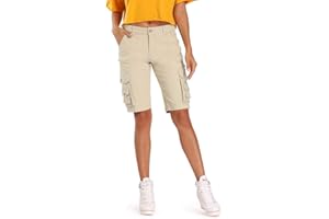 Aeslech Bermuda Cargo Shorts for Women Casual Cotton Multi Pockets Solid Camo Outdoor Wear