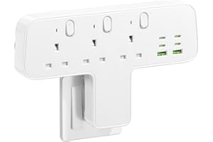 Banaplo Plug Extension Socket, 9-IN-1 Multi Plug Adaptor 3 Way 6 USB(3.8A,4 Type-C), 13A 3250W Plug Adapter UK, Wall Plug Extender with Individual Switches for Home Office Kitchen(White)