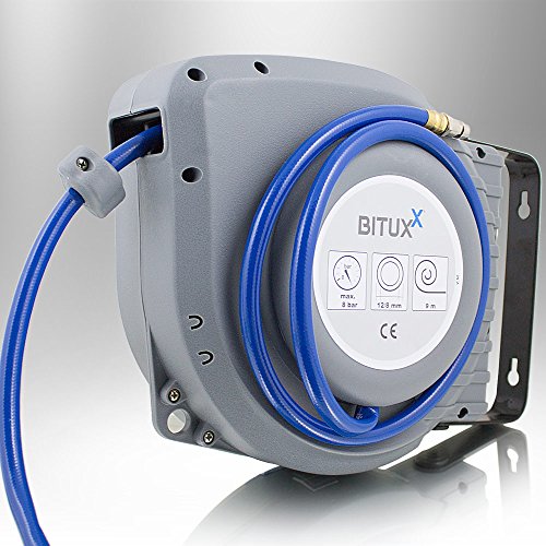 BITUXX® Druckluft Schlauchtrommel 9m automatik Druckluft Schlauchaufroller 9 Meter 1/4" Zoll Anschluss Automatik Schlauchaufroller für Wandmontage