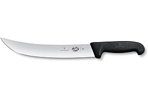 Victorinox Fibrox Cuchillo carnicero curvo, cuchillo de carnicero largo para trocear grandes piezas de carne, 25 cm, hoja curva, afilado, acero inoxidable, negro