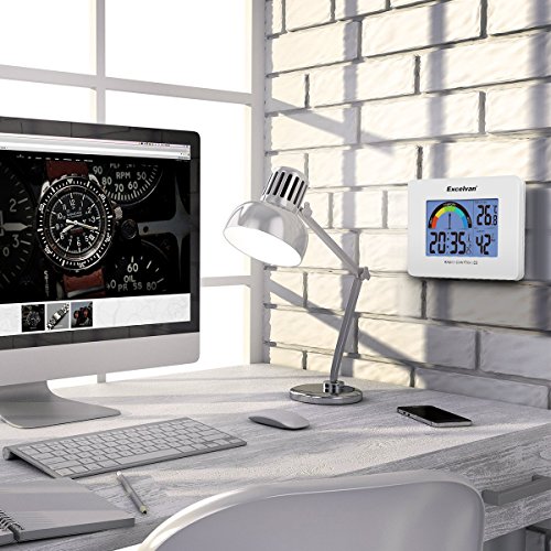 Excelvan digitaler LCD Funkwecker Funkuhr mit Thermometer Hygrometer Zeit- / Datumsanzeige Hintergrundbeleuchtung Schlummerfunktion Batteriebetrieb Weiß - 7