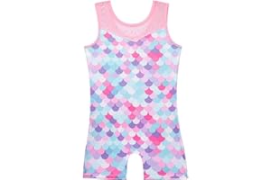 Kiscorpse Gymnastics Leotards for Girls, Gradient Color Sparkly Dance Leotard, Sleeveless Dancewear with Rainbow Pink Purple Snowflake Athletic 5-12 Years