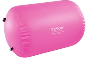 VEVOR Tappetino ad Aria Rullo ad Aria Gonfiabile Rotondo, Attrezzatura da Ginnastica con Canna d'Aria con Pompa Elettrica, Uso Domestico/Palestra/Yoga/Cheerleader/Spiaggia/Parco/Acqua, Rosa