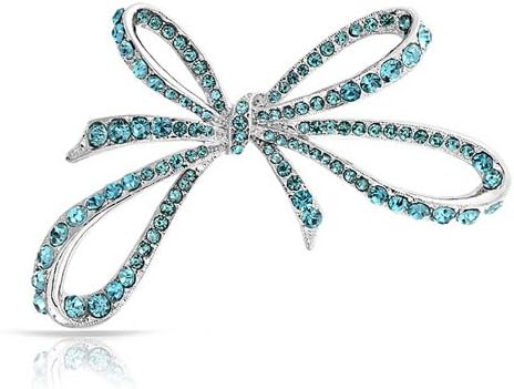 Bling JewelryWinter Holiday Blue White Glittering Crystal Bridal Fashion Large Statement Ribbon Scarf Bow Brooch Pin For Women Rose Gold or Silver Plated