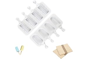 ATSMOCE 2 Stück Eis Am Stiel Silikon, Eisformen, Eis am Stiel Formen, Popsicle Molds Set, Eisförmchen mit Stiel DIY Eiscreme Gefrorenes Dessert BPA Free, mit 100 Holzstielen (Oval und Welligkeit)