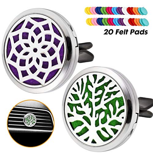 Su-luoyu Diffuseurs De Voiture Clip Diffuseur D'huile Essentielle D'évent 2PCS 30mm Humidificateur D'Aromatherapy Humidificateur en Acier Inoxydable avec 20 Tampons De Recharge (Couleur Aléatoire)
