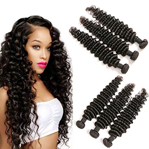 DAIMER Deep Curly Brazilian Hair 3 Bundles 300g Virgin Hair Bundles For Natural Black Hair Weft 12 14 16 Inch