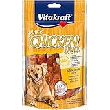 Vitakraft Fleischsnack für Hunde, Seelachs-Streifen mit Hühnchen, Pure CHICKEN Duo, 16627, 80 g