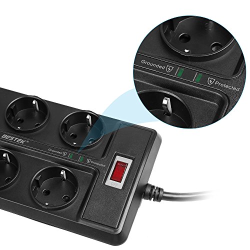 BESTEK 6 Fach schaltbare Steckdosenleiste mit USB(Smart IC), Steckerleiste Wandmontage hat 1500J Überspannungsschutz, 90 Grad gedreht, großer Buchsenabstand, Schwarz - 4