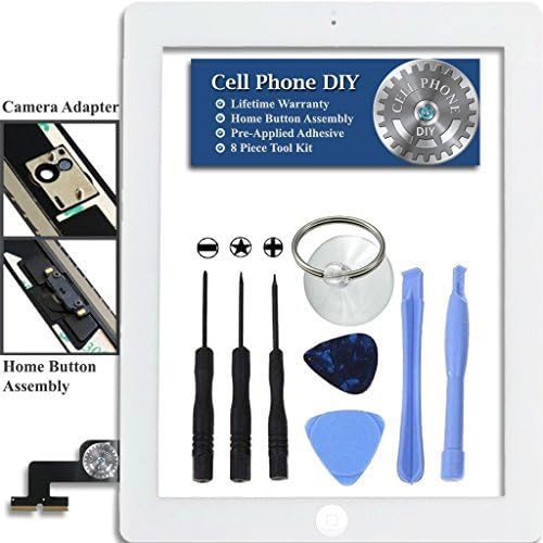 White iPad 2 Digitizer Replacement Screen Front Touch Glass Assembly Replacement - Includes Home Button + Camera Holder + Pre-Installed Adhesive with Tools – Repair Kit by Cell Phone DIY®
