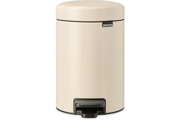 Brabantia - Poubelle à Pédale 3L NewIcon - Petite Poubelle pour Salle de Bain - Couvercle Soft-Close - Pédale Légère - Seau Intérieur Amovible - Antidérapant - Soft Beige - 17 x 24 x 27 cm