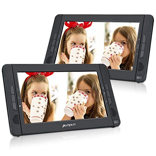Pumpkin Lettore dvd auto portatile bambini poggiatesta con doppio 10.1"schermo, supporta usb/sd/mmc, supporta regione free