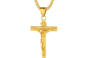 Richsteel Collier Croix Gravé Homme Or/Noir/Acier Inoxydable - Pendentif Croix avec Chaîne Réglable - Bijoux Chretienne Catholique Religion Croix pour Hommes et Femmes