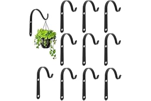 Lifreer Set of 10 Small Hanging Basket Bracket Hooks Iron Wall Hanging Hooks Curved Up Plant Hook for Hang Bird Feeders, Lanterns (2.8 * 1.6inches)