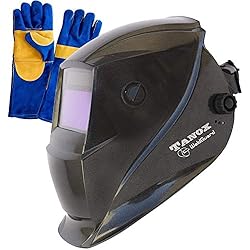 Masque de soudage auto-obscurcissant à énergie solaire Tanox ADF-206S : verre teinté, compatible soudage Tig/Mig/MMA, plage réglable 4/9-13, meulage 0000, gants de soudage ignifugés en Kevlar 40 cm
