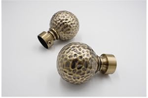 THE POLES & BLINDS OUTLET 28mm Diameter Curtain Pole Finials Ends - Hammered Ball Design - Antique Brass Finish - Pack of 2