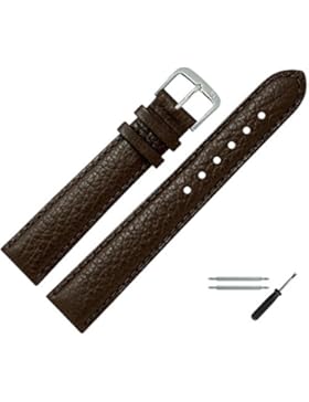 Uhrenarmband 18mm Leder Braun Büffelnarbe, Mit Naht - MADE IN GER - Inkl. Federstege / Werkzeug - Uhrarmband Im...