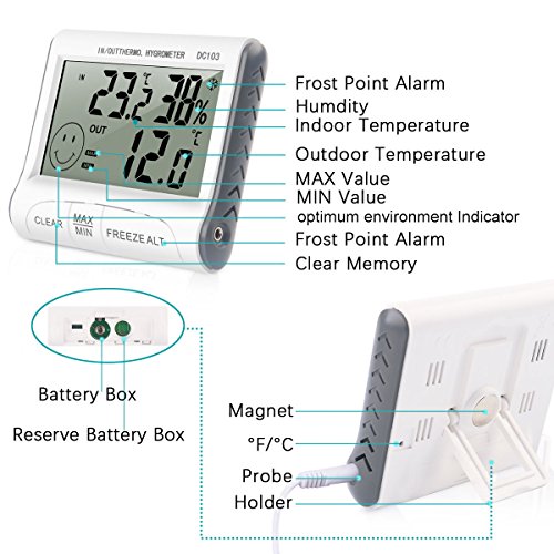 MIDWEC Thermo-Hygrometer Innenraum Temperatur und Luftfeuchtigkeit, Außen Temperatur mit Temperatur Sonde - 2