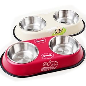 Pixnor, cuenco de acero para animales domésticos, perros, gatos (color al azar)