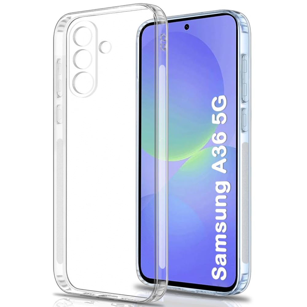 TheGiftKart Back Cover Soft Case for Samsung Galaxy A36 5G | Best Camera Protection | Inbuilt Dust Plugs & Anti-Slip Grip | Ultra Clear Slim Back Cover Case for Samsung A36 5G (Silicone, Transparent)