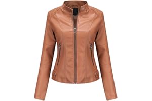 YYNUDA - Chaqueta de piel sintética para mujer, diseño de aviador, moto, cazadora de piel sintética con cremallera, cálida, casual