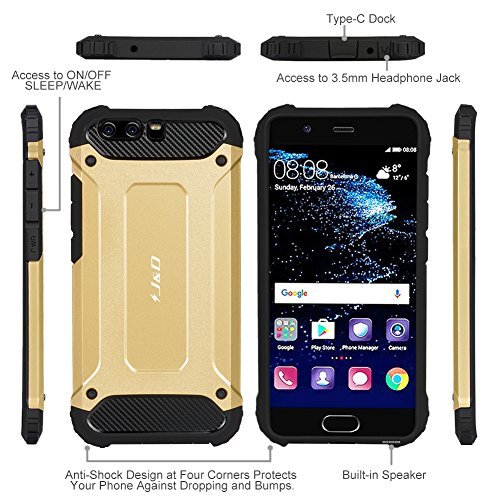 Huawei P10 Funda  J D  Armadura Delgada   Doble Capa   Protecci  n Pesada  H  brida Resistente Funda Protectora y Robusta para Huawei P10 - Oro