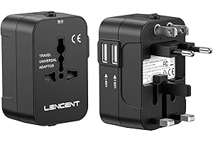 Adattatore Universale da Viaggio, LENCENT All in One Caricatore Adattatore di Alimentazione Internazionali con Doppia Porta Caricabatterie USB per USA UK Americane oltre 150 i Paesi nel Mondo