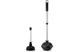 Neiko 60169A Toilet Plunger with Telescopic Aluminum Handle, Compact and Discreet | Patented All-Angle Design, Bonus Mini Sink and Drain Plunger, 2 Piece