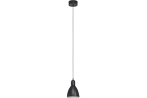 EGLO Pendellampe Priddy, 1 flammige Vintage Pendelleuchte im Industrial Design, Retro Hängelampe aus Stahl, Farbe: Schwarz, weiß, Fassung: E27