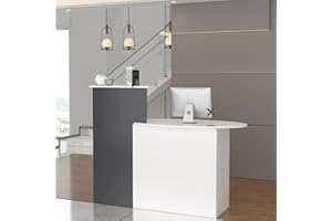 ‎PREMTURE Rezeptionstheke, Empfangstheke, Rezeptionstrese mit offener Ablagefläche und 1 abschließbaren Schublade，Empfangstheke mit schwarz-dunkelgrauem Patchwork-Design, Empfangstresen, MDF, 40 x 121 x 110cm