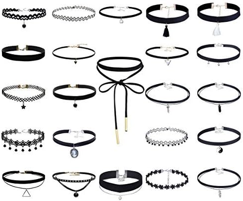 Floweralight 23Pcs Multiple Lace Collar Choker Necklace Set Length Adjustable Charm Velvet Tattoo Gothic for Women
