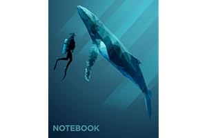 Notebook: Gift for Scuba Diver or Ocean Lover - Scuba Diving Journal or School Composition Book with Picture of Diver with Whale with Geometric Design - Blank Lined College Ruled Notebook