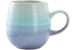 FülleMore 480ml große Kaffeetasse Porzellan Kaffeebecher mit Henkel Cappuccinotasse Kakaobecher Teetasse Keramikbecher für Büro und Zuhause (See-Blau)