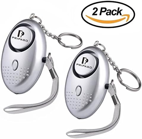 130DB Security Personal Alarm Keychain Pripaso Self Defense Emergency Alarm for Kids, Elderly, Women, Adventurer, Night Workers Alarm, Traveling, Jogging,Personal Protection System (2Pack Silver)