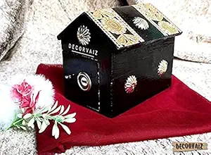 DECORVAIZ Wooden Piggy Bank, Money Bank, Gullak for Kids, Birthday Gift for Kids and Adults, Handmade Wooden Coin Box, Holder, Money Box Coin Bank with Lock & hut Shape